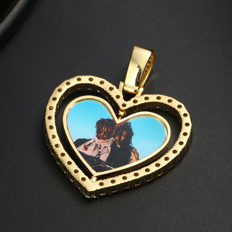 18k Gold Plated Heart Rotating Picture Necklace- Exclusive Hip-hop Necklace For Men