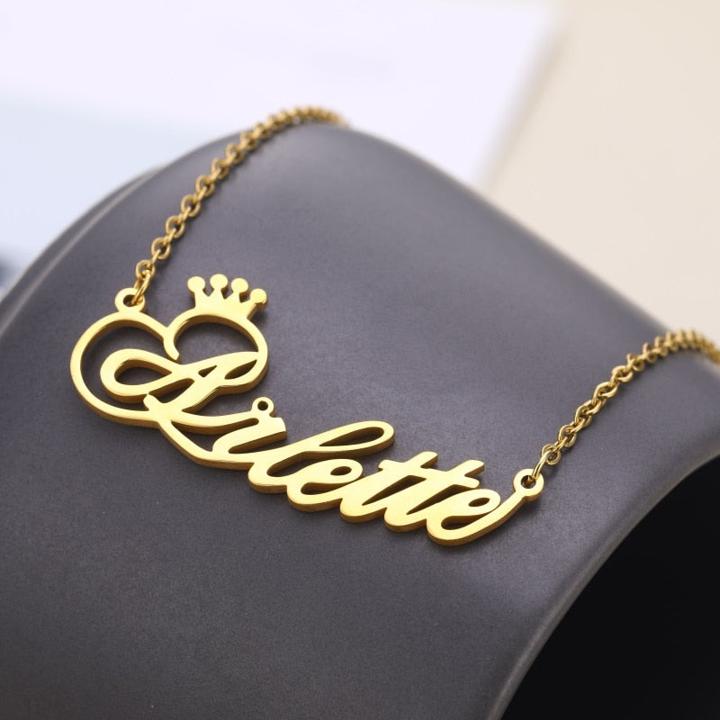 18k Gold Plated Name Necklace With Crown- Personalized Gift For Women