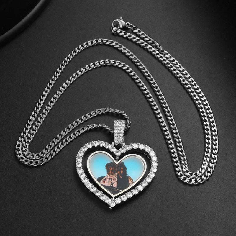 Personalized 14k Heart Photo Necklace- Spinning Heart Photo Necklace For Gift