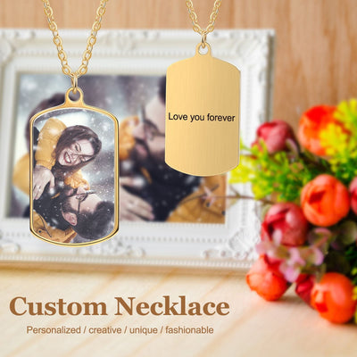 Custom Dog Tag Photo Necklace- Crystal Photo Pendant