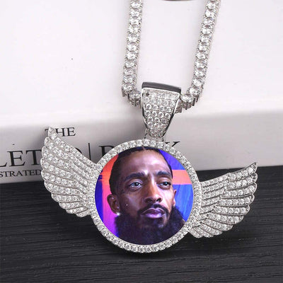 Custom Made Photo With Wings Medallions Necklace - Necklace With Picture Inside