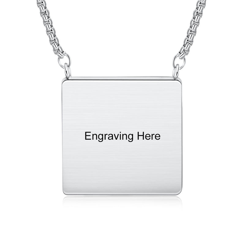 Rhodium Plated Personalized Square Photo Necklace