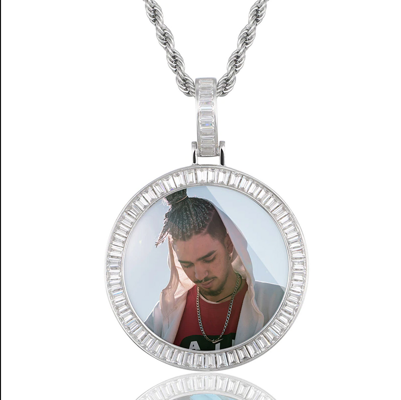 S925 Sterling Silver Picture Necklace-Moissanite Memory Medallion Necklace