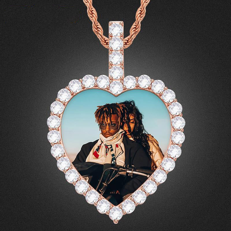 Heart Custom Photo Plating Of 14K Gold Medallion Necklace Hip Hop Jewelry