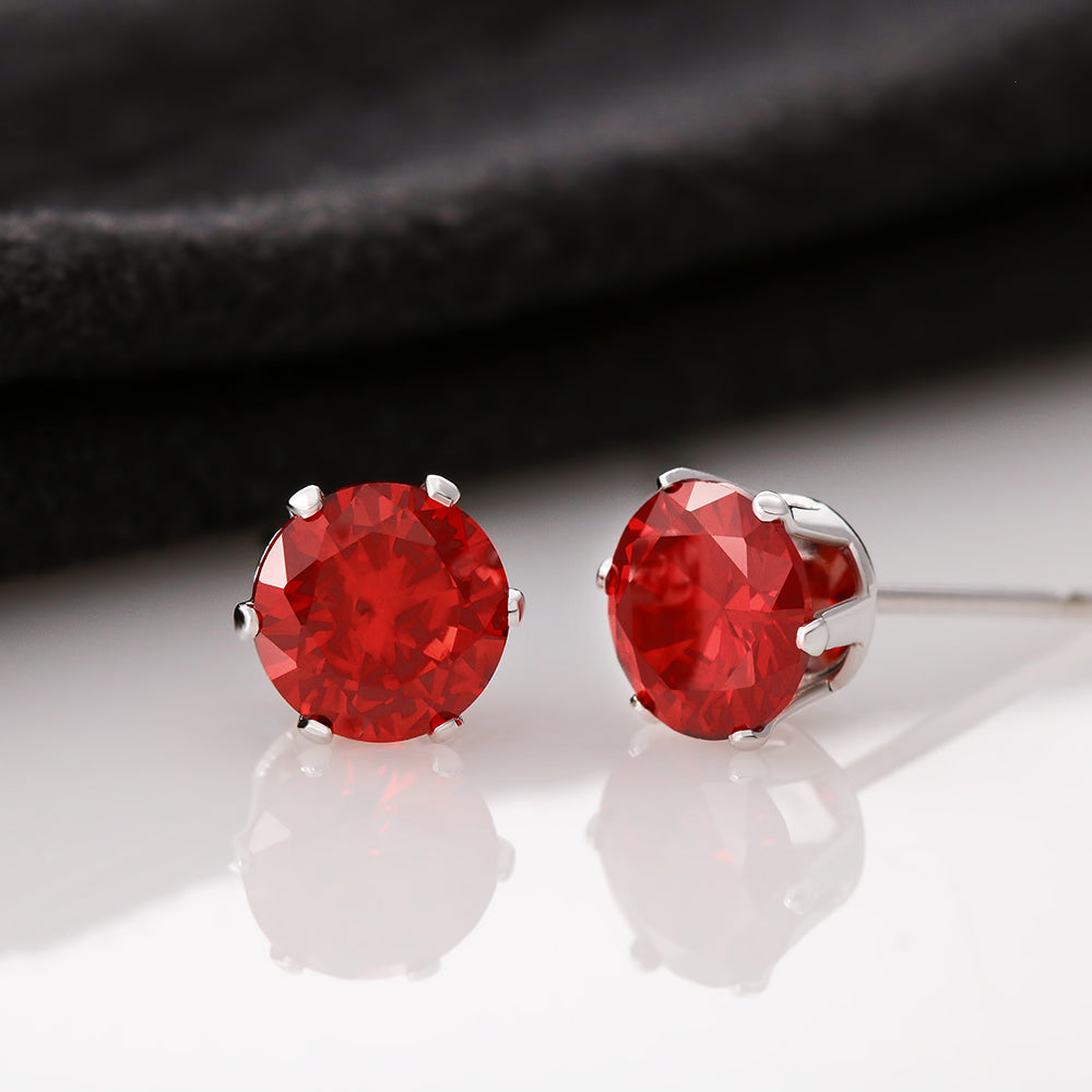 Red Crystal Cubic Zirconia Solitaire Stud Earrings