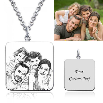 Personalized Square Shape Picture Necklace- Photo Engraved Necklace