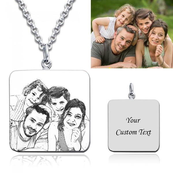 Personalized Square Shape Picture Necklace- Photo Engraved Necklace