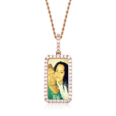 Custom Square Photo Medallion Necklace With Sparkle Stone