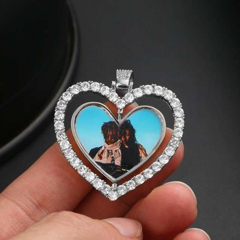 Custom Heart Rotating Double-sided Photo Necklace