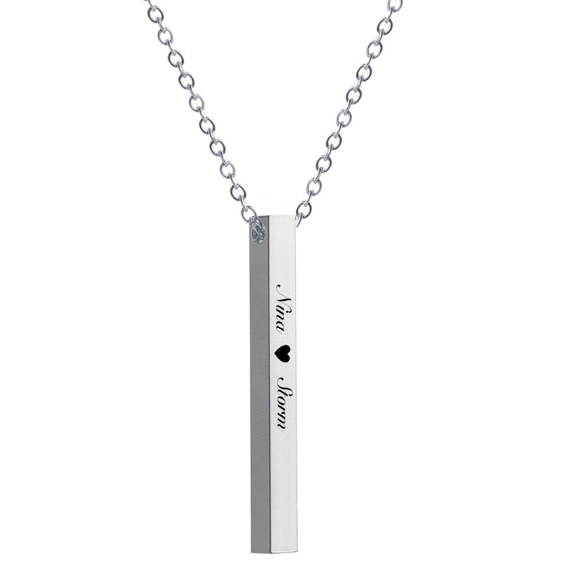 Custom Vertical Bar Necklace, Engraved Date Name