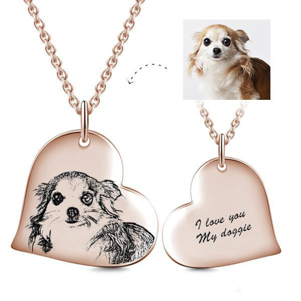 Heart Pendant Custom Pet Photo Necklace- Personalized Heart With Photo And Text