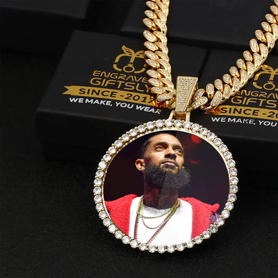 Plating Of 18K Gold Medallion Necklace- 12MM Cuban Chain Photo Medallion Necklace For Men