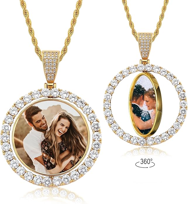 Necklace With Picture Inside- Valentine Gifts For Women- Double Side Rotating Medallion Necklace