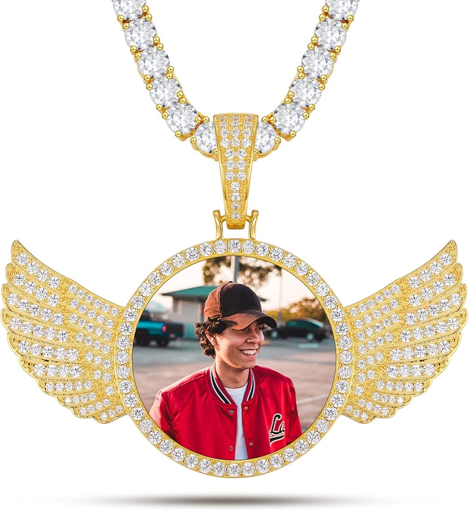 Custom Made Photo With Wings Medallions Necklace - Necklace With Picture Inside