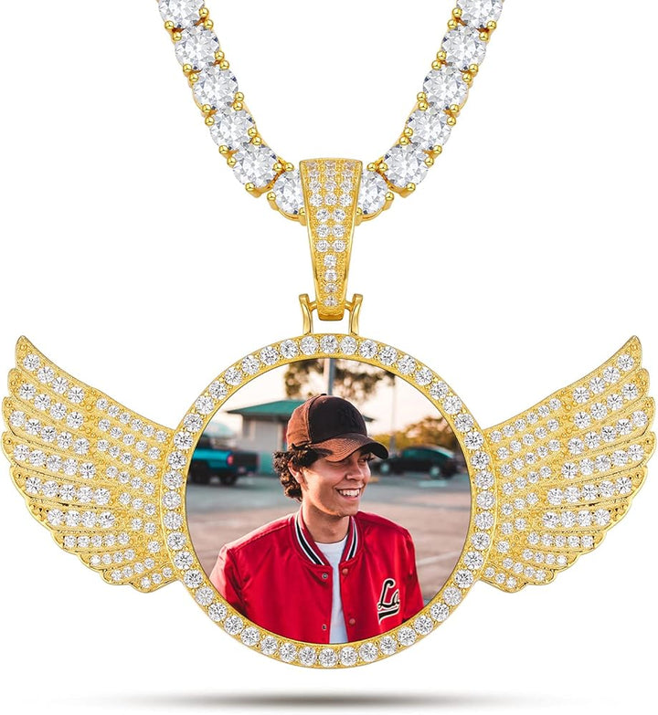 Custom Made Photo With Wings Medallions Necklace - Necklace With Picture Inside