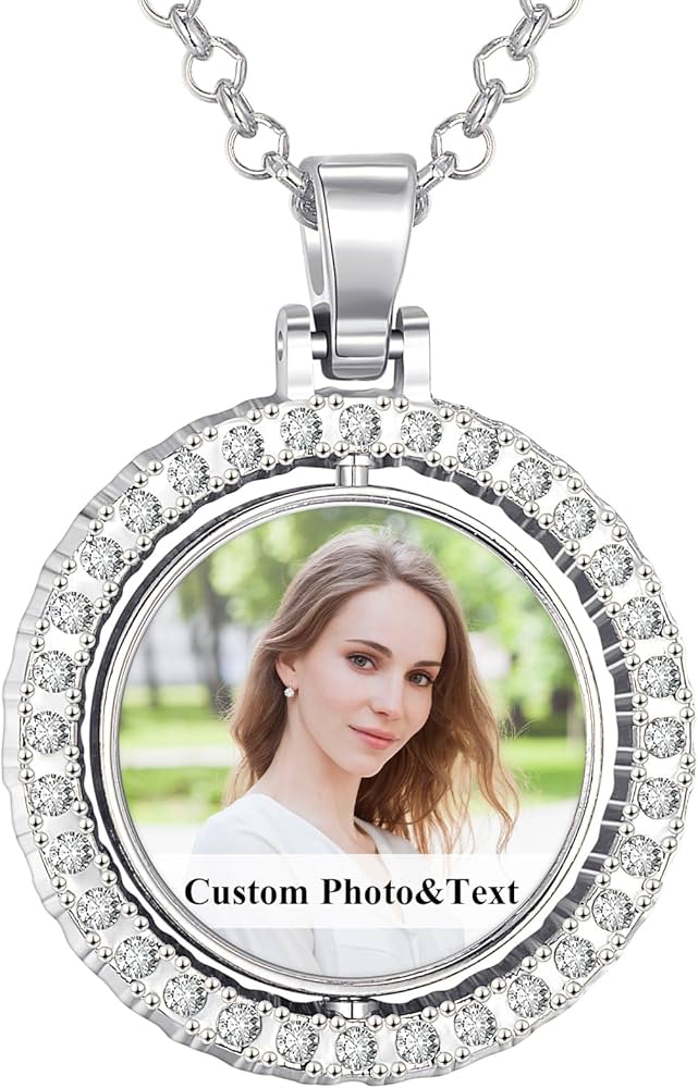 Necklace With Picture Inside- Valentine Gifts For Women- Double Side Rotating Medallion Necklace