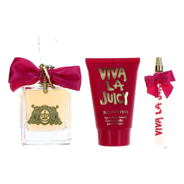JUICY COUTURE VIVA LA JUICY (W) 3PC SET(3.4oz edp spray, 4.2oz body cream, 10ml edp spray)