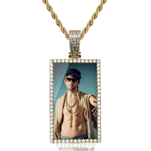 14K Gold Plated Custom Made Square Photo Medallion Necklace For Men