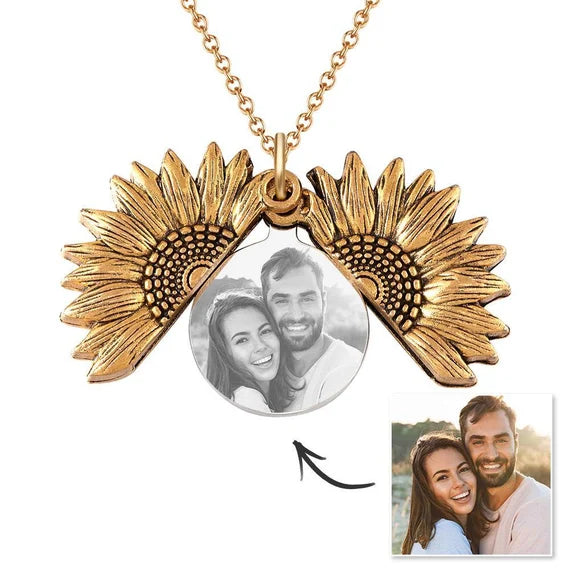 Custom Sunflower Photo Locket Necklace For Women