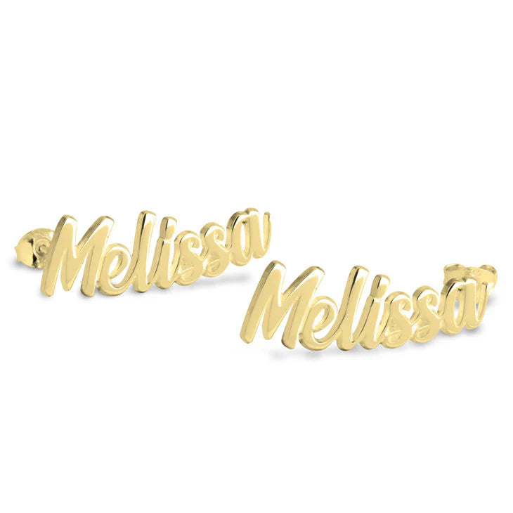 Name Plate Earrings- Initial Cursive Stud Earring For Women