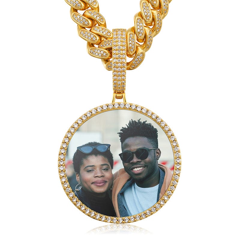 Plating Of 18K Gold Medallion Necklace- 12MM Cuban Chain Photo Medallion Necklace For Men