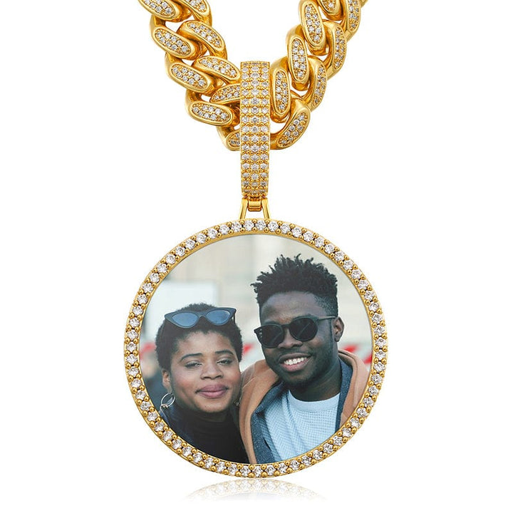 Plating Of 18K Gold Medallion Necklace- 12MM Cuban Chain Photo Medallion Necklace For Men