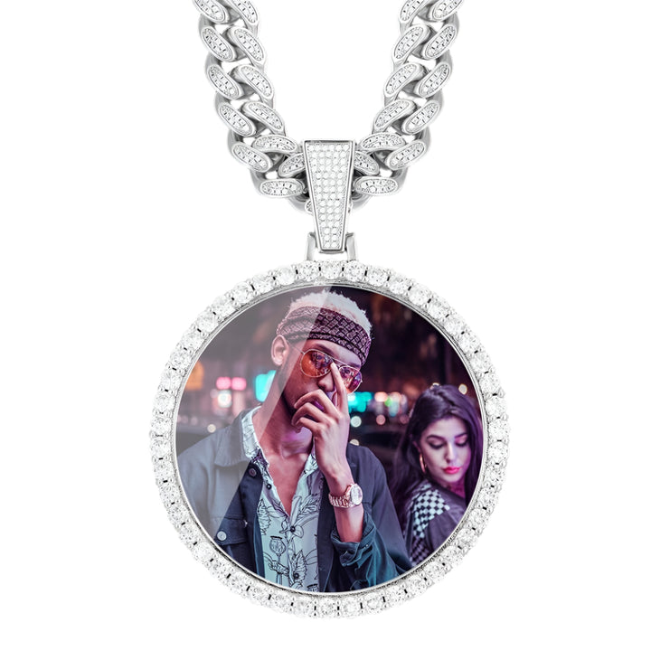 Plating Of 18K Gold Medallion Necklace- 12MM Cuban Chain Photo Medallion Necklace For Men