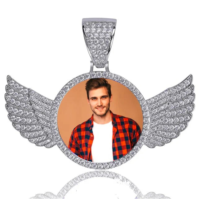 Custom Made Photo With Wings Medallions Necklace - Necklace With Picture Inside