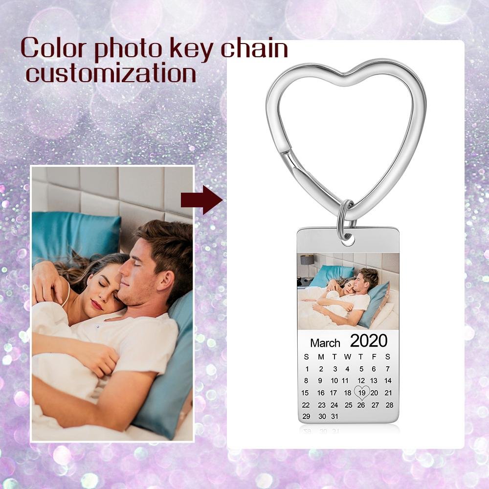 Photo Keychain- Personalized Heart Shape Keychain With Calendar -Valentines Day Gifts For Him