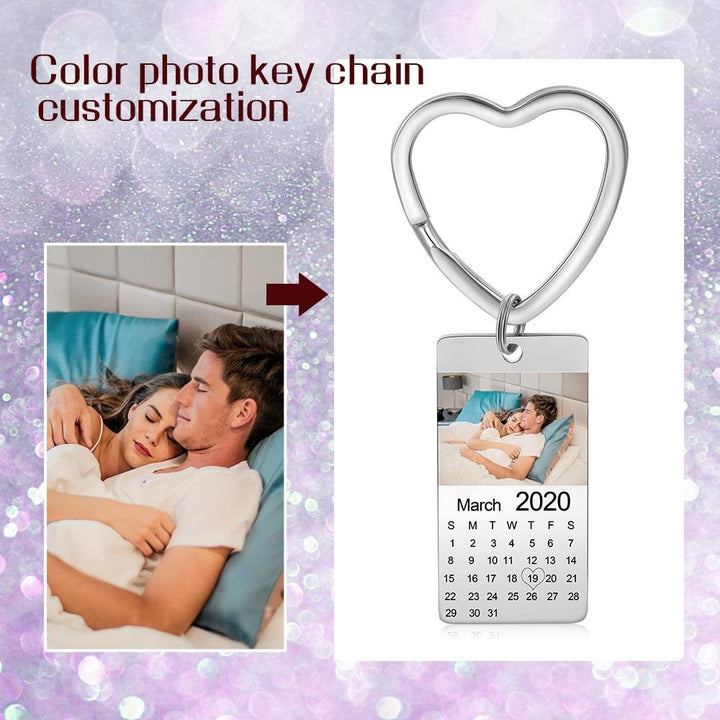 Photo Keychain- Personalized Heart Shape Keychain With Calendar -Valentines Day Gifts For Him