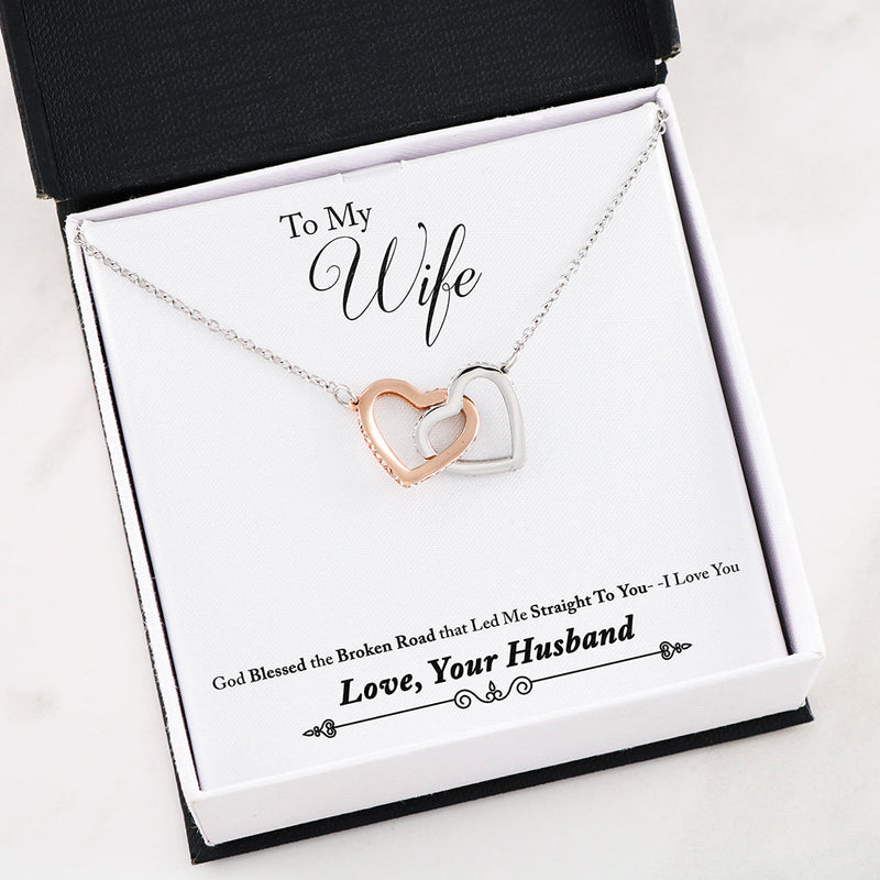 Gifts For Wife Interlocking Heart Necklace With Husband To "Wife Broken Road" Message Card