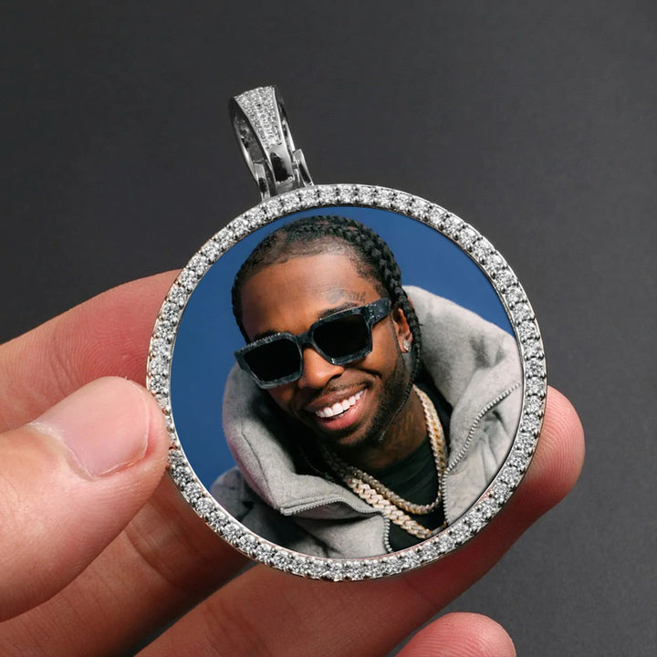 Picture Pendant Necklace With Custom Message Card- Custom Medallion Necklace With Tennis Chain