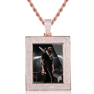 Personalized 14K Gold Square Photo Pendant Necklace