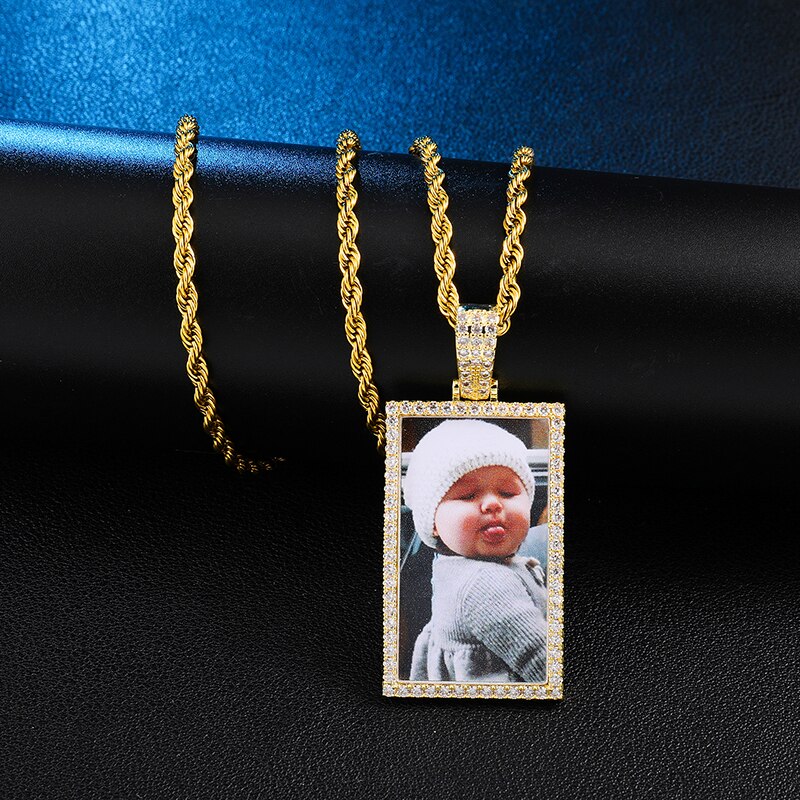 Custom Made Rectangle Photo Medallion Hip-hop Necklace