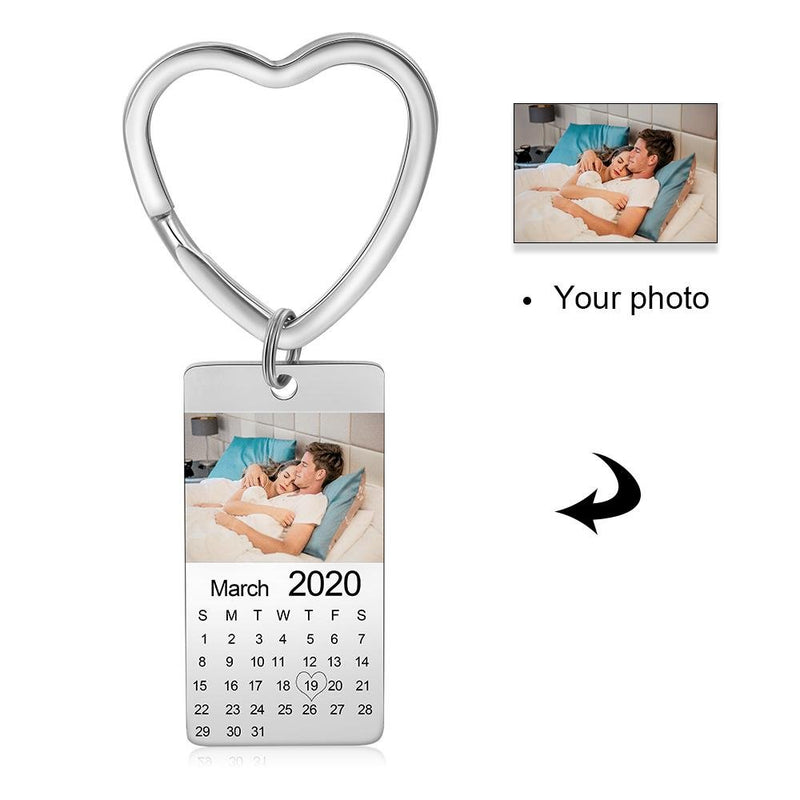 Photo Keychain- Personalized Heart Shape Keychain With Calendar -Valentines Day Gifts For Him