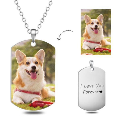 Surgical Stainless Steel Custom Pet Color Photo Necklace- Personalized Dog Tag Pet Photo Necklace