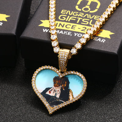 18k Gold Plated Custom Heart Photo Medallion Necklace- Unique Gifts For Men-Birthday Gift For Wife