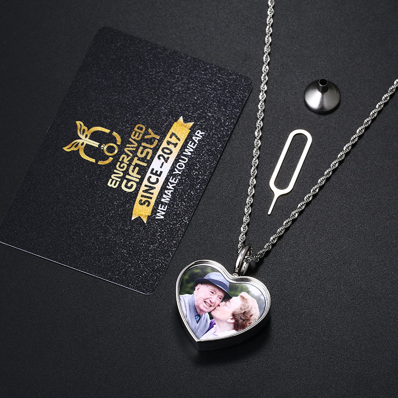 Personalized 14k Photo Cremation Urn Necklace for Ashes With Filling Tool- Custom Engraving Heart Pendant Memorial Keepsake 14k Gold Jewelry