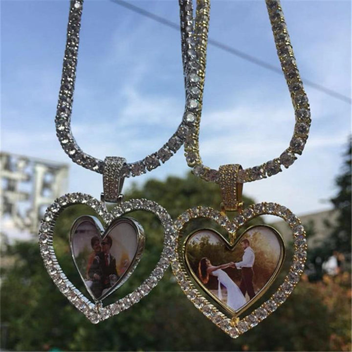 Custom Photo Heart Rotating Double-sided Medallions Necklace Christmas Gifts For Couple