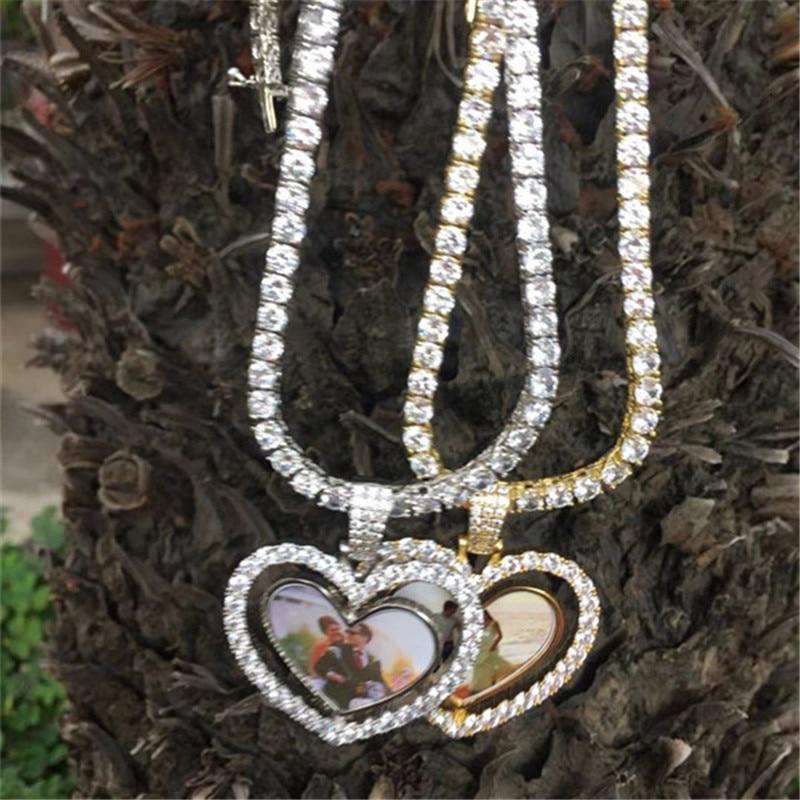 Custom Photo Heart Rotating Double-sided Medallions Necklace Christmas Gifts For Couple