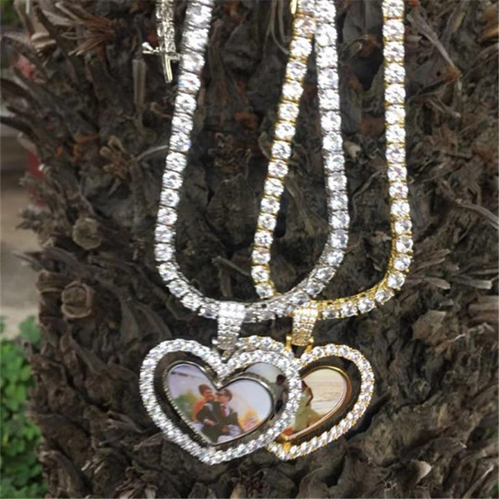Custom Photo Heart Rotating Double-sided Medallions Necklace Christmas Gifts For Couple