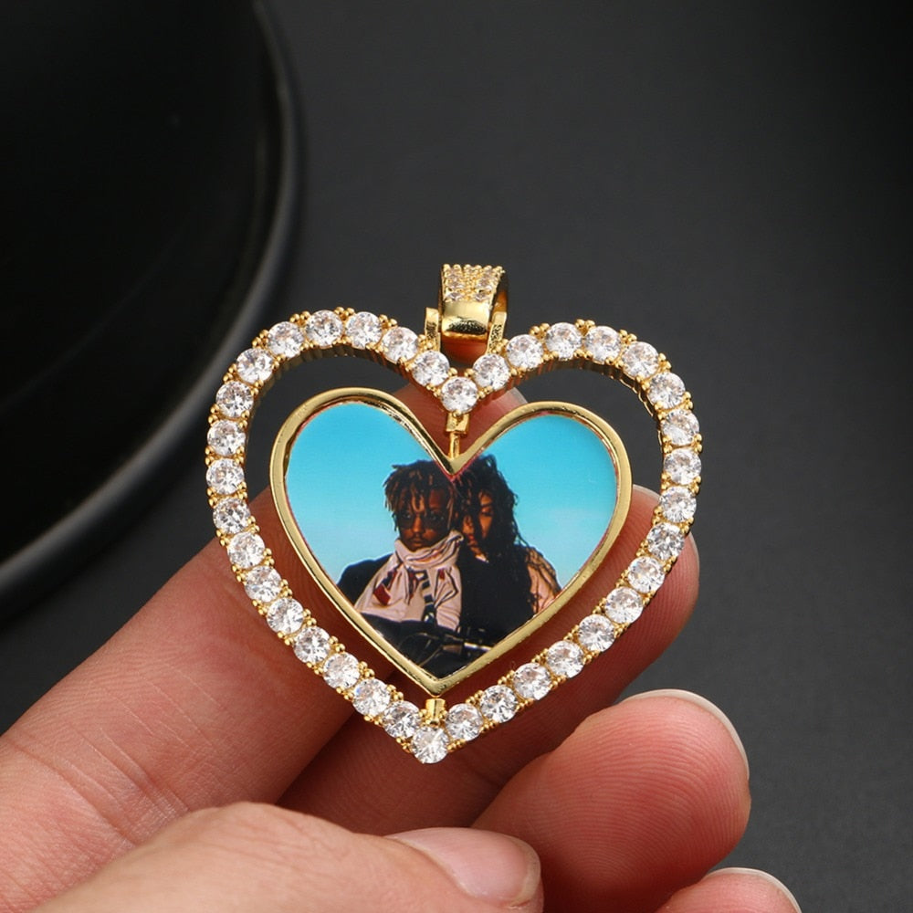 Personalized 14k Heart Photo Necklace- Spinning Heart Photo Necklace For Gift