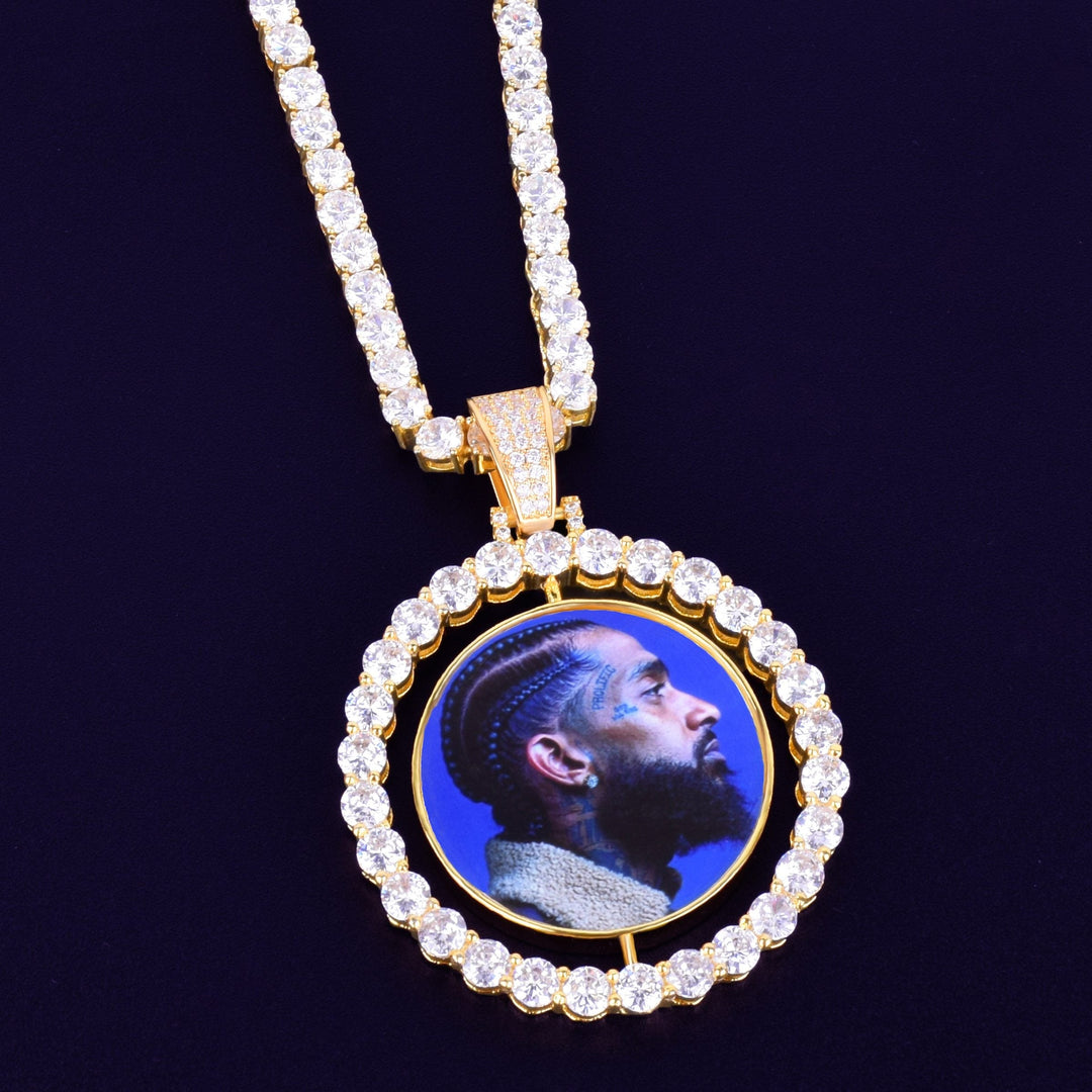 Double Picture Locket Necklace-Rotated Pendant Picture Necklace
