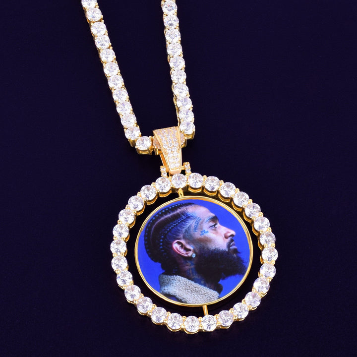 Double Picture Locket Necklace-Rotated Pendant Picture Necklace