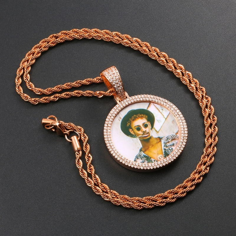 14K Gold Plated Picture Pendant Necklace For Men - Personalized Picture Necklace