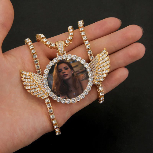 Custom Made Photo With Wings Medallions Necklace - Necklace With Picture Inside