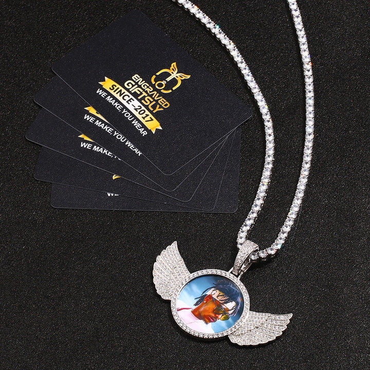 18k Gold Plated Personalized Photo Wings Pendant Medallion Necklace