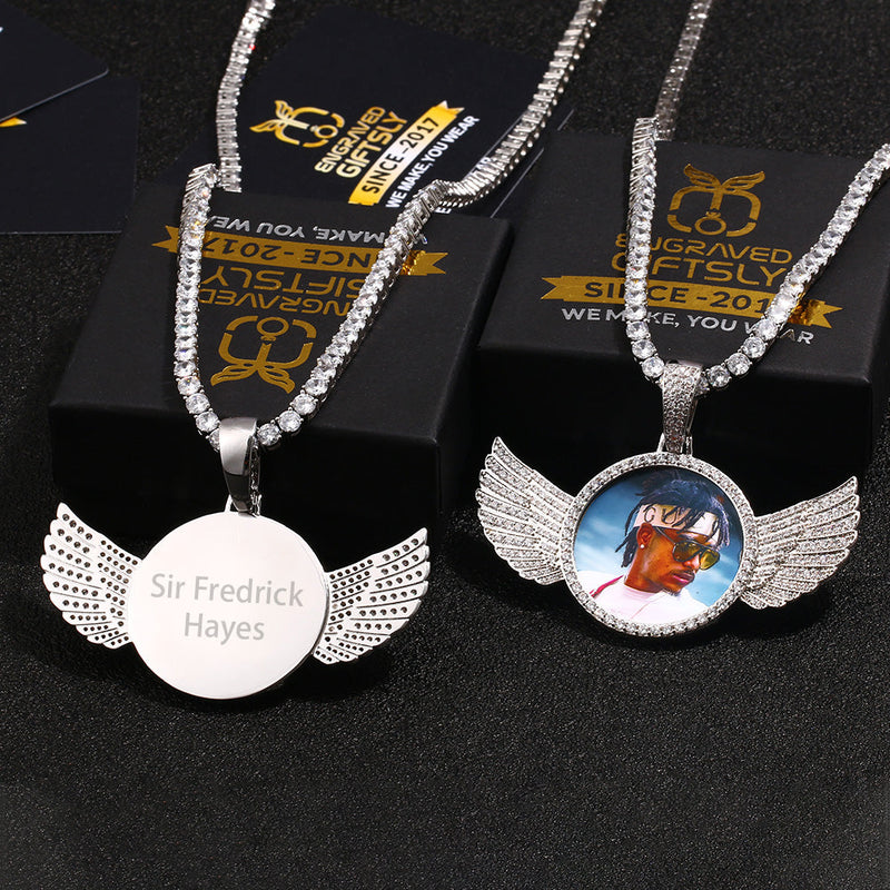 18k Gold Plated Custom Photo Wings Pendant Necklace- Best Christmas Gift