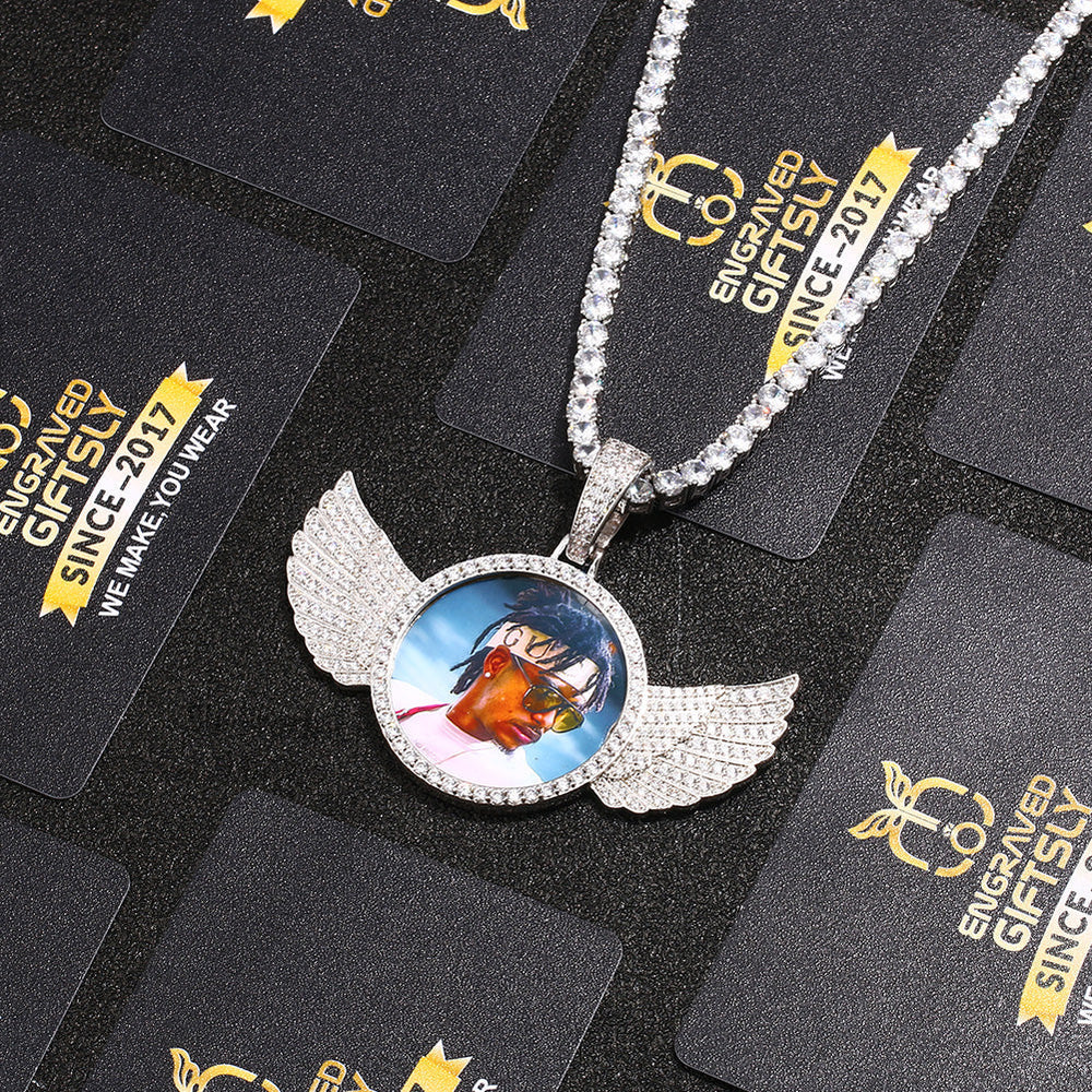 18k Gold Plated Custom Photo Wings Pendant Necklace- Best Christmas Gift