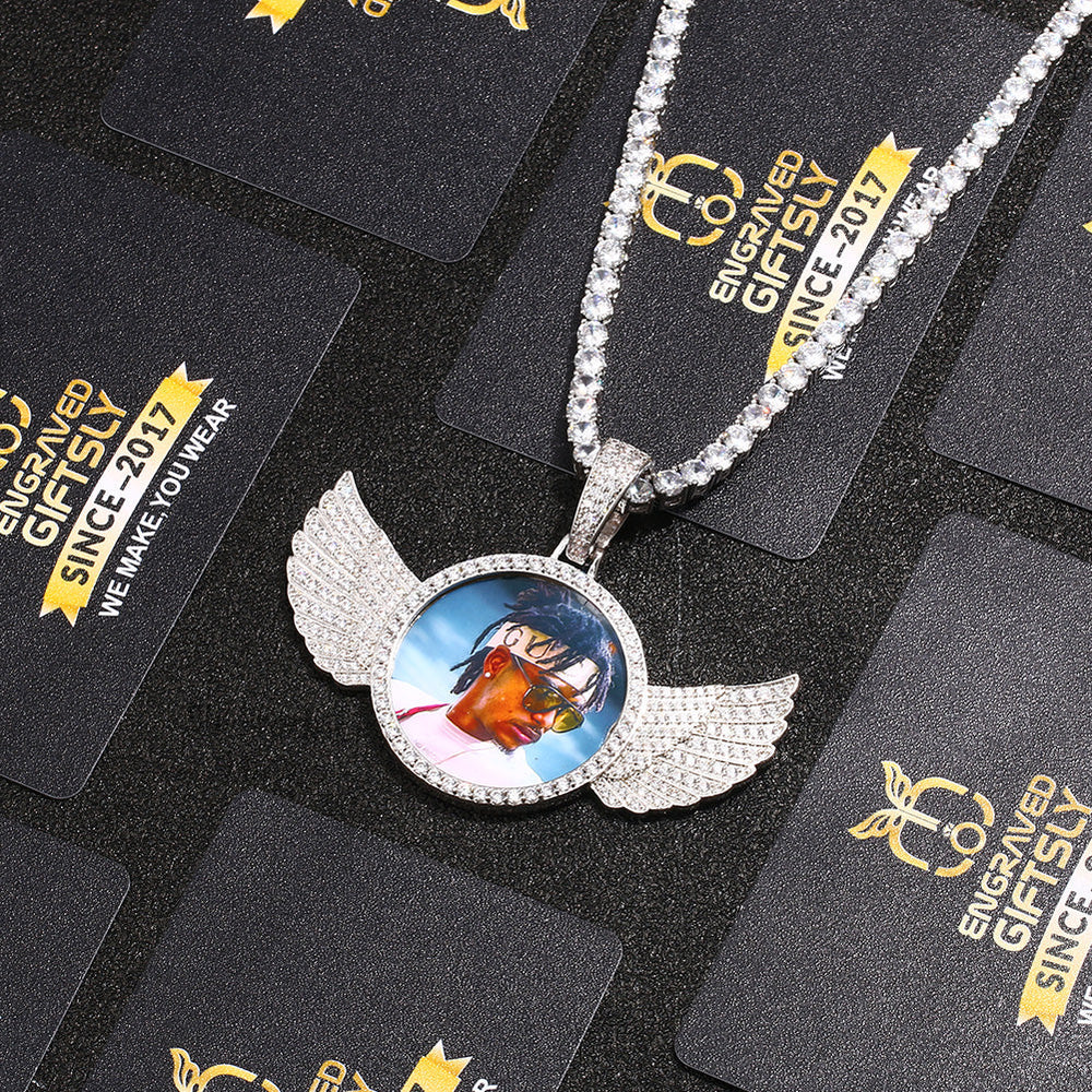18k Gold Plated Custom Photo Wings Pendant Necklace- Best Christmas Gift